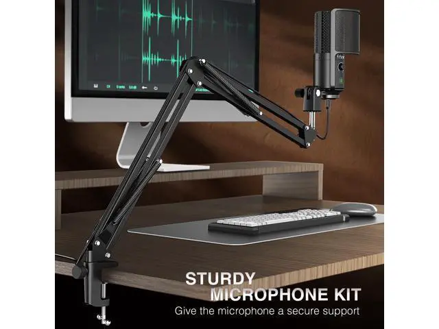 Alt view image 3 of 7 - Deuninker USB Podcast Microphone with Pop Filter Set, Condenser Microphone Boom Arm Kit with Mute Button, Gain Knob Bundle Mic Shield Windscreen for Recording Studio Streaming(T669PRO1+U1)