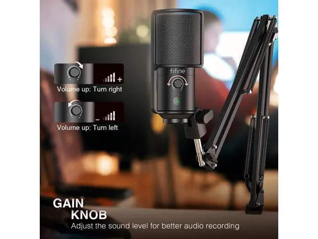 Alt view image 5 of 7 - Deuninker USB Podcast Microphone with Pop Filter Set, Condenser Microphone Boom Arm Kit with Mute Button, Gain Knob Bundle Mic Shield Windscreen for Recording Studio Streaming(T669PRO1+U1)