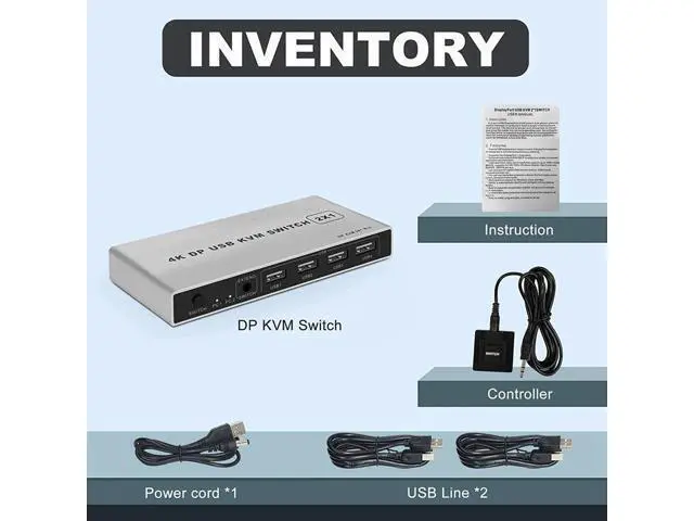 Alt view image 6 of 7 - 8K Dual-port DP USB KVM 2x1 Displayport KVM Switch 2 in 1 out 4K 60Hz 2-Port DP 1.4 USB KVM Switch Support Mouse Keyboad Printer(USB Power cable) (8K)