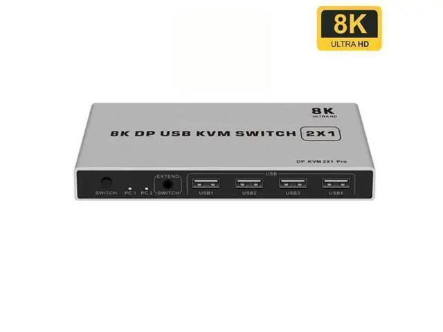 Alt view image 7 of 7 - 8K Dual-port DP USB KVM 2x1 Displayport KVM Switch 2 in 1 out 4K 60Hz 2-Port DP 1.4 USB KVM Switch Support Mouse Keyboad Printer(USB Power cable) (8K)