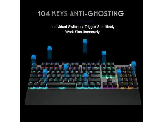 Alt view image 4 of 6 - F2088 Mechanical Gaming Keyboard 104 Anti-ghosting with Switch Wired Keyboard for Gamer Laptop PC, Blue Shaft