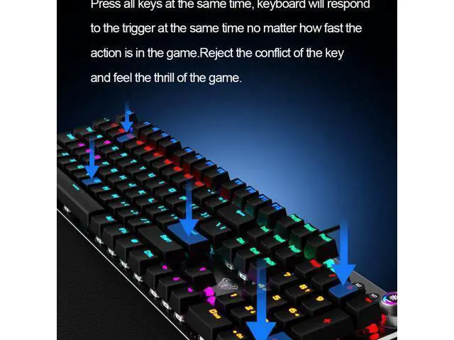 Alt view image 5 of 6 - F2088 Mechanical Gaming Keyboard 104 Anti-ghosting with Switch Wired Keyboard for Gamer Laptop PC, Blue Shaft