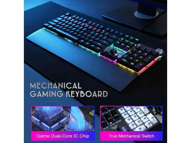 Alt view image 6 of 6 - F2088 Mechanical Gaming Keyboard 104 Anti-ghosting with Switch Wired Keyboard for Gamer Laptop PC, Blue Shaft