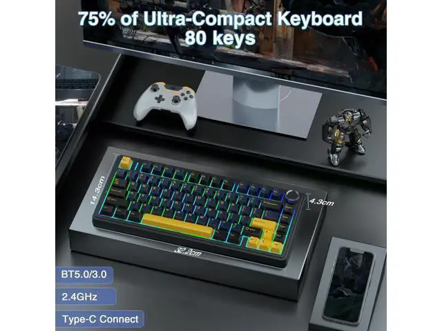 Alt view image 3 of 7 - AULA Gaming Keyboard and Mouse Combo, 75% Wireless Mechanical Keyboards, Gasket Hot Swappable Custom Keyboard+SC580 Wireless Gaming Mouse White