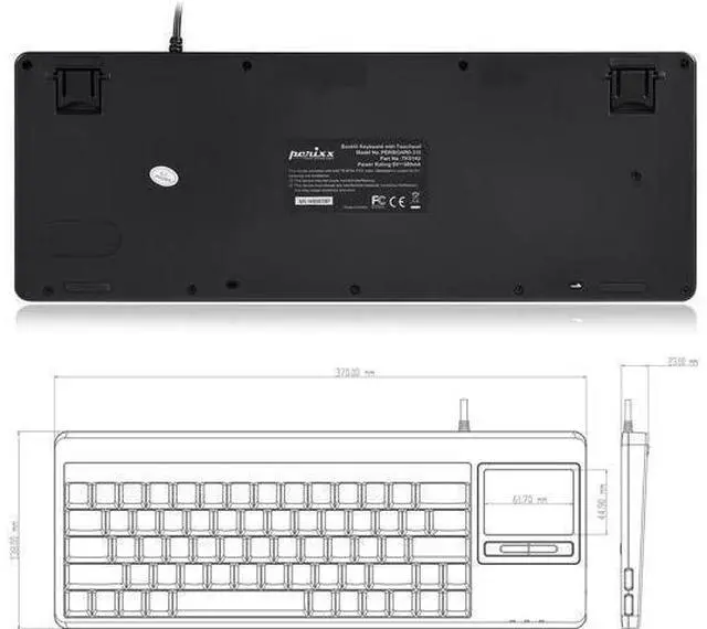 Alt view image 4 of 6 - Perixx PERIBOARD-515H Wired USB Keyboard with Touchpad, Compact Trackpad Keyboard with 2 Hubs, Black, US English Layout (11049)