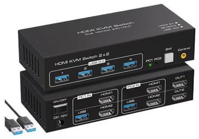 Alt view image 7 of 7 - HDMI-Compatible KVM Switch 8K 60Hz 2 Port Dual 2 Monitors 2 Computers 4K 120Hz USB 3.0 KVM Switch KVM Switcher HDMI 2.1(UK Power Plug)