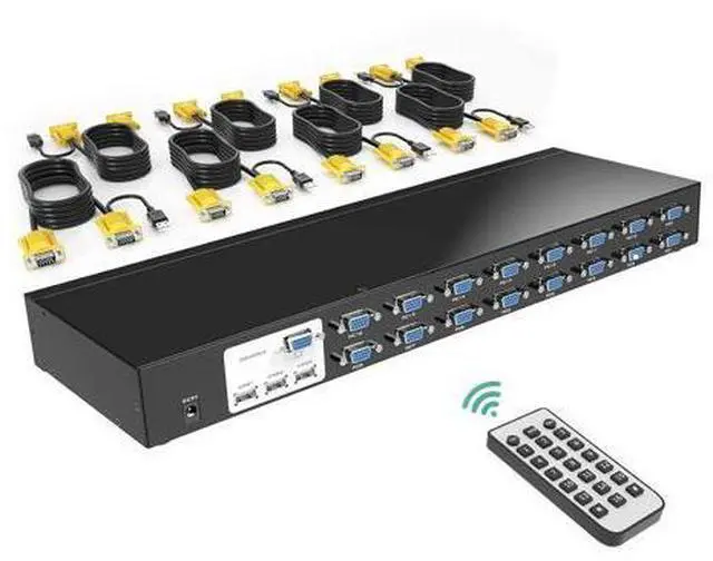 Main image of MT-VIKI 16 Port KVM Switch, 16X1 Rackmount KVM Switch VGA, Included 16 KVM Cables & IR Remote, Fit 1U 19'' Rack