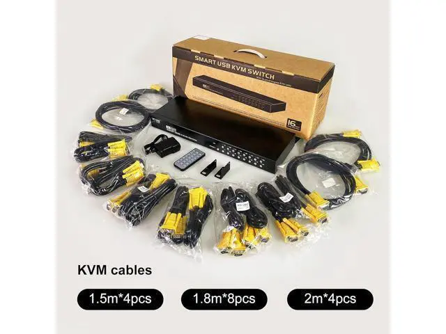 Alt view image 4 of 7 - MT-VIKI 16 Port KVM Switch, 16X1 Rackmount KVM Switch VGA, Included 16 KVM Cables & IR Remote, Fit 1U 19'' Rack