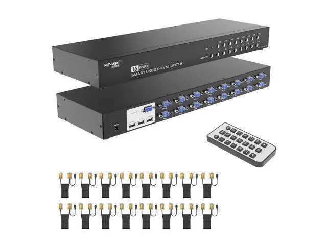 Alt view image 7 of 7 - MT-VIKI 16 Port KVM Switch, 16X1 Rackmount KVM Switch VGA, Included 16 KVM Cables & IR Remote, Fit 1U 19'' Rack