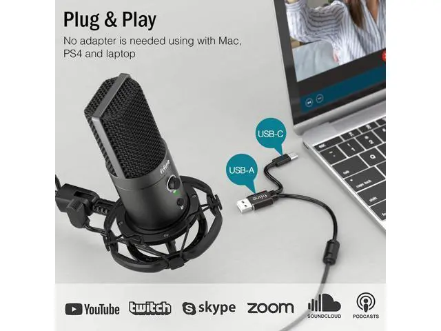 Alt view image 5 of 7 - Deuninker USB Gaming Streaming Microphone Kit for PC Computer, Condenser Mic Set with Arm Stand Mute Button & Gain, Mic Studio Bundle for Podcast Recording Twitch Discord YouTube Zoom, USB C & A -T683