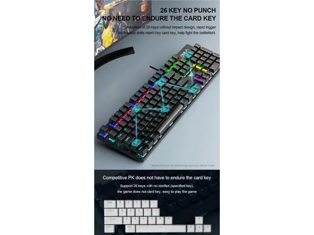 Alt view image 5 of 7 - AULA S2022 Wired Mechanical Gaming Keyboard with 104 Keys Adoption of 26 Keys without Impact Design USB interface Mechanical Keyboard for WIN XP WIN7 WIN8 WIN10 System