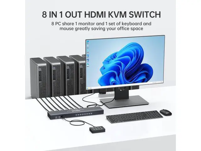 Alt view image 5 of 7 - Ennovor MT-VIKI 8 Port KVM Switch HDMI, 4K@30Hz 1U Rack Mount KVM Switch w/IR Remote & Wire-Desktop Controller & 8 HDMI KVM Cables & Rack Ears & Power Adapter
