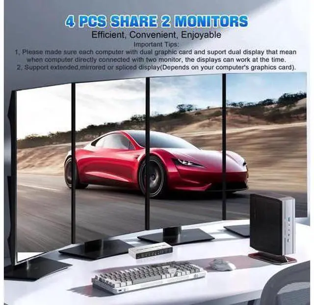 Alt view image 5 of 7 - 4 Port USB 3.0 KVM Switch Dual Monitor HDMI 4K 60Hz, KVM Switch 2 Monitors for 4PCs Supports EDID, KVM Switch 4 Computers with Audio Microphone Output and 3 USB 3.0 Ports, 4 in 2 Out KVM