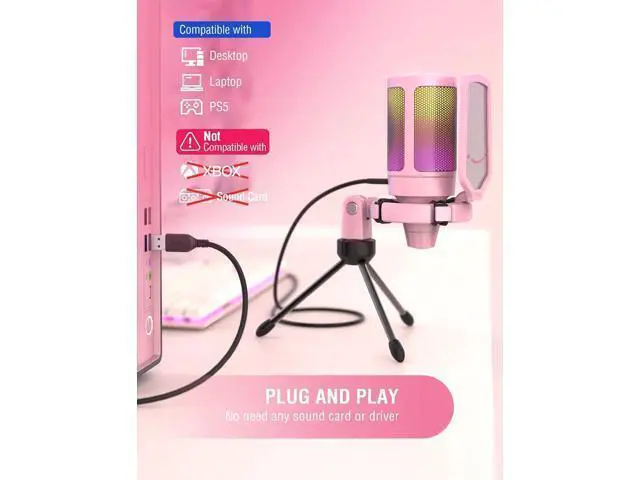 Alt view image 5 of 7 - Deuninker USB Condenser Microphone & RGB Microphone Boom Arm Bundle, Gaming PC Mic with Quick Mute, Metal Suspension Mic Stand with Adapter for Streaming, Podcasting-A6VP+BM38P