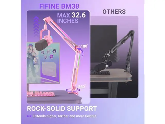 Alt view image 6 of 7 - Deuninker USB Condenser Microphone & RGB Microphone Boom Arm Bundle, Gaming PC Mic with Quick Mute, Metal Suspension Mic Stand with Adapter for Streaming, Podcasting-A6VP+BM38P