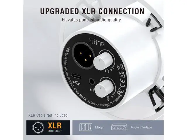 Alt view image 3 of 7 - Deuninker Studio XLR Dynamic Microphone, USB PC Podcast Microphone for Streaming Recording, XLR/USB Vocal Mic with Tap-to-Mute, Gain Knob, Headphones Monitoring-Amplitank K688 White