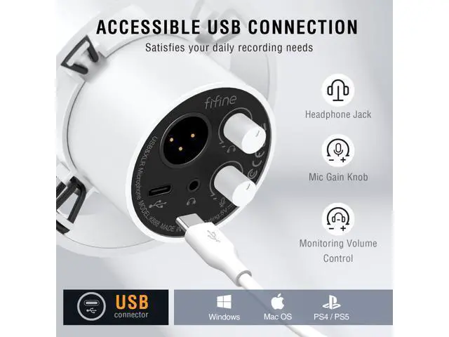 Alt view image 4 of 7 - Deuninker Studio XLR Dynamic Microphone, USB PC Podcast Microphone for Streaming Recording, XLR/USB Vocal Mic with Tap-to-Mute, Gain Knob, Headphones Monitoring-Amplitank K688 White
