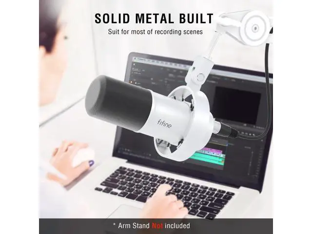 Alt view image 6 of 7 - Deuninker Studio XLR Dynamic Microphone, USB PC Podcast Microphone for Streaming Recording, XLR/USB Vocal Mic with Tap-to-Mute, Gain Knob, Headphones Monitoring-Amplitank K688 White