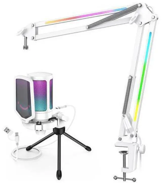 Main image of Deuninker Condenser USB Microphone & RGB Microphone Boom Arm Bundle, PC Gaming Streaming Mic with Mute & Gain, Heavy Duty Adjustable RGB Desk Mic Mount for Studio, Podcasting-A6VW+BM38W