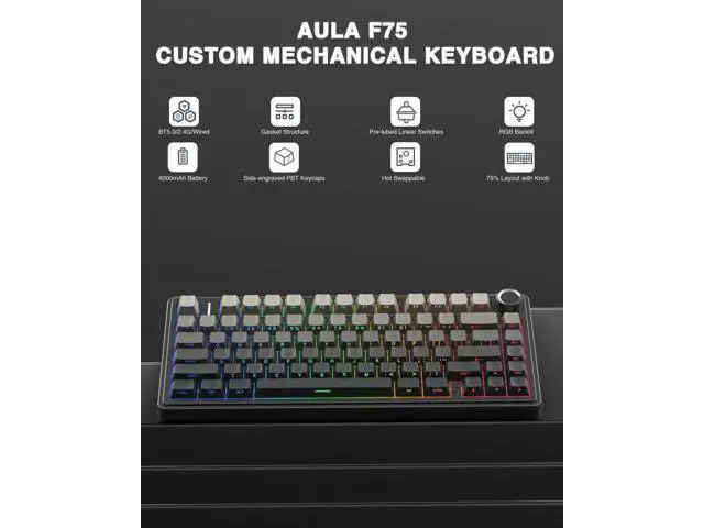 Alt view image 3 of 7 - AULA Wireless Keyboard and Mouse Combo, F75 Mechanical Keyboards,75% Gasket Hot Swappable Custom Keyboard+SC580 Wireless Gaming Mouse White
