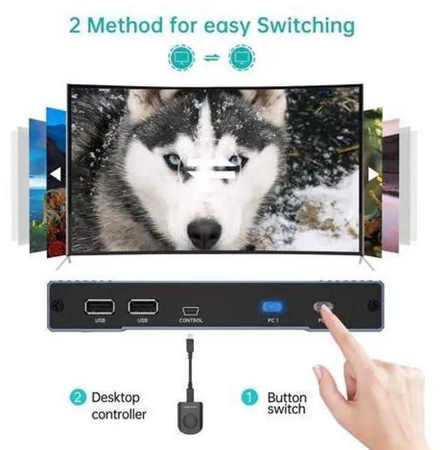 Alt view image 3 of 5 - MT-VIKI 4K Hybrid Type USB C HDMI KVM Switch 2 Port, 4K@60Hz for Apple MacBook & Desktop PC + 65W PD+ Cables