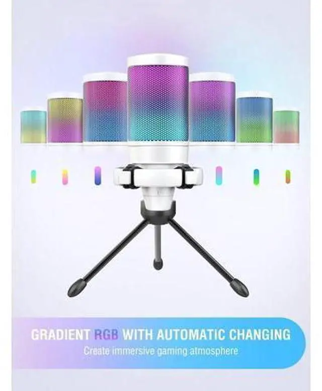 Alt view image 4 of 7 - Deuninker Condenser USB Microphone & RGB Microphone Boom Arm Bundle, PC Gaming Streaming Mic with Mute & Gain, Heavy Duty Adjustable RGB Desk Mic Mount for Studio, Podcasting-A6VW+BM38W
