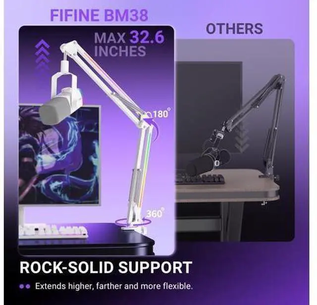 Alt view image 7 of 7 - Deuninker Condenser USB Microphone & RGB Microphone Boom Arm Bundle, PC Gaming Streaming Mic with Mute & Gain, Heavy Duty Adjustable RGB Desk Mic Mount for Studio, Podcasting-A6VW+BM38W