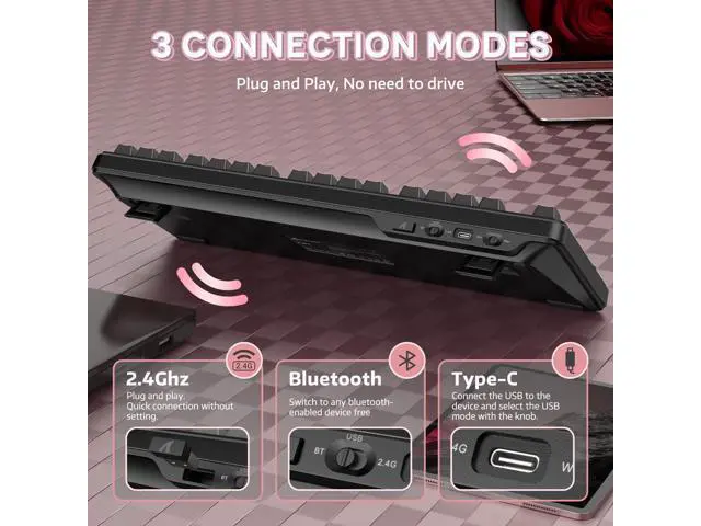 Alt view image 3 of 7 - ATTACK SHARK X87 Wireless Keyboard, 75% Gasket Hot Swappable Custom Mechanical Keyboard, Tri-Mode 2.4G/USB-C/BT5.0 RGB Backlit Gaming Keyboard for Win/Mac/PC, 4000mAh Battery, PBT Keycaps(Pink Black)