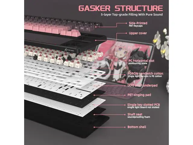 Alt view image 5 of 7 - ATTACK SHARK X87 Wireless Keyboard, 75% Gasket Hot Swappable Custom Mechanical Keyboard, Tri-Mode 2.4G/USB-C/BT5.0 RGB Backlit Gaming Keyboard for Win/Mac/PC, 4000mAh Battery, PBT Keycaps(Pink Black)