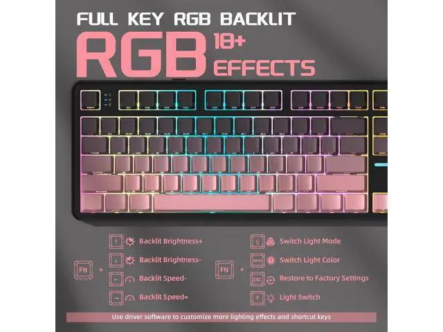 Alt view image 6 of 7 - ATTACK SHARK X87 Wireless Keyboard, 75% Gasket Hot Swappable Custom Mechanical Keyboard, Tri-Mode 2.4G/USB-C/BT5.0 RGB Backlit Gaming Keyboard for Win/Mac/PC, 4000mAh Battery, PBT Keycaps(Pink Black)