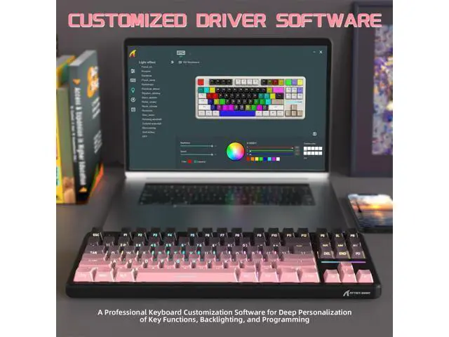Alt view image 7 of 7 - ATTACK SHARK X87 Wireless Keyboard, 75% Gasket Hot Swappable Custom Mechanical Keyboard, Tri-Mode 2.4G/USB-C/BT5.0 RGB Backlit Gaming Keyboard for Win/Mac/PC, 4000mAh Battery, PBT Keycaps(Pink Black)