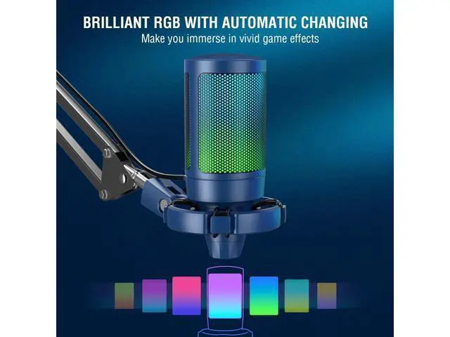Alt view image 3 of 7 - Deuninker USB Gaming Streaming Recording PC Microphone Kit, RGB Condenser Computer Mic Bundle for Podcasts, Audio, Vocal, Video on Mac/Desktop/Laptop, with Boom Arm Stand-A6T Blue