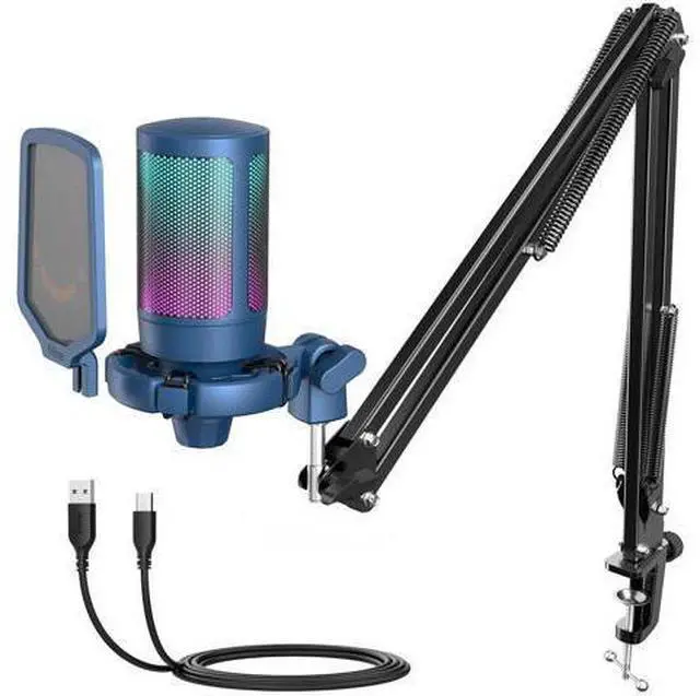 Main image of Deuninker USB Gaming Streaming Recording PC Microphone Kit, RGB Condenser Computer Mic Bundle for Podcasts, Audio, Vocal, Video on Mac/Desktop/Laptop, with Boom Arm Stand-A6T Blue