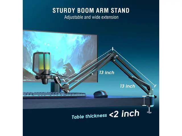 Alt view image 6 of 7 - Deuninker USB Gaming Streaming Recording PC Microphone Kit, RGB Condenser Computer Mic Bundle for Podcasts, Audio, Vocal, Video on Mac/Desktop/Laptop, with Boom Arm Stand-A6T Blue