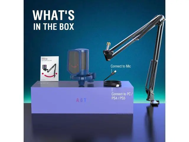 Alt view image 7 of 7 - Deuninker USB Gaming Streaming Recording PC Microphone Kit, RGB Condenser Computer Mic Bundle for Podcasts, Audio, Vocal, Video on Mac/Desktop/Laptop, with Boom Arm Stand-A6T Blue