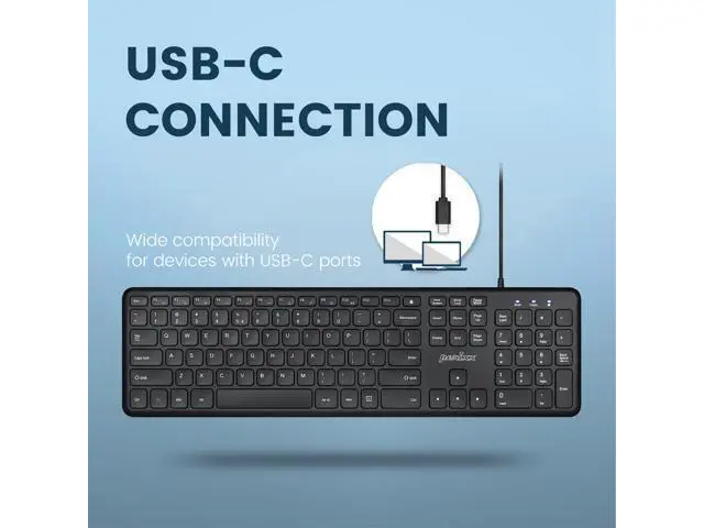 Alt view image 3 of 6 - Perixx PERIBOARD-210C Wired Full-Size USB C Keyboard with Quiet Scissor Keys - Compatible with Tablets, Desktop, and Laptops - Black - US English