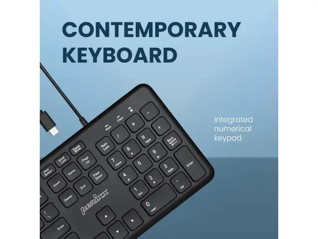 Alt view image 5 of 6 - Perixx PERIBOARD-210C Wired Full-Size USB C Keyboard with Quiet Scissor Keys - Compatible with Tablets, Desktop, and Laptops - Black - US English