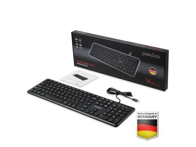 Alt view image 6 of 6 - Perixx PERIBOARD-210C Wired Full-Size USB C Keyboard with Quiet Scissor Keys - Compatible with Tablets, Desktop, and Laptops - Black - US English