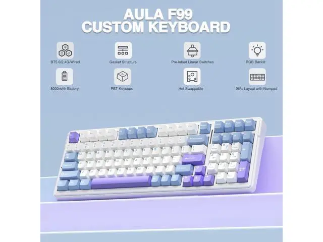 Alt view image 3 of 5 - AULA F99 Wireless Mechanical Keyboard,Tri-Mode BT5.0/2.4GHz/USB-C Hot Swappable Custom Keyboards+LEOBOG Graywood V3 Switches Set