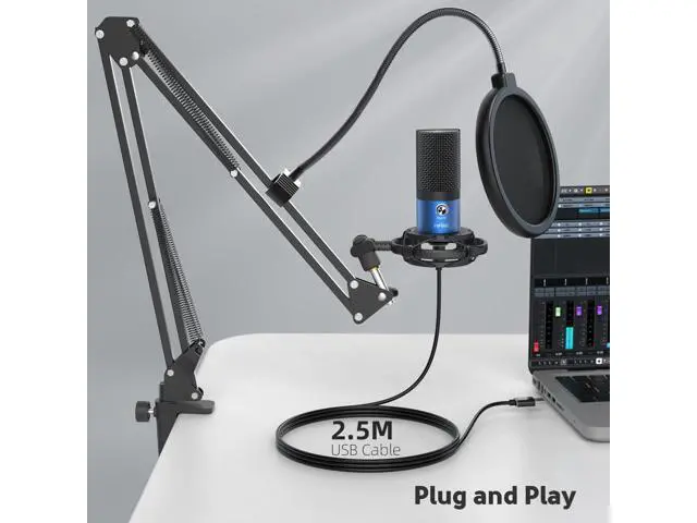 Alt view image 4 of 7 - Deuninker USB Recording PC Microphone Kit, Computer Condenser Cardioid Mic on Mac Windows PS4/PS5, for Streaming, Podcasting, Gaming, Video, Home Use, with Gain Knob, Arm Stand-T669 Blue