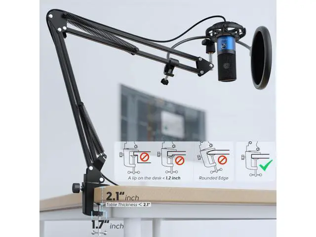 Alt view image 6 of 7 - Deuninker USB Recording PC Microphone Kit, Computer Condenser Cardioid Mic on Mac Windows PS4/PS5, for Streaming, Podcasting, Gaming, Video, Home Use, with Gain Knob, Arm Stand-T669 Blue