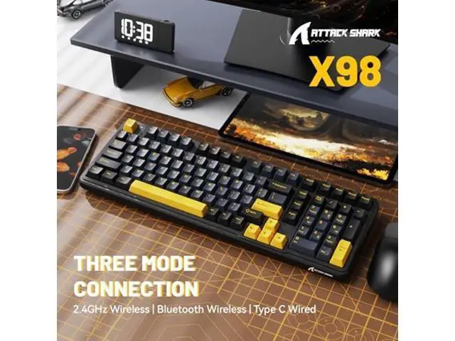 Alt view image 3 of 5 - MAMBASNAKE Attack Shark X98 Wireless Mechanical Keyboard,Gasket Hot Swappable Custom Keyboard,Bluetooth 5.0/2.4G/Wired,Linear Blueberry Switches, PBT Keycaps RGB Backlit with Coiled Cable-Black