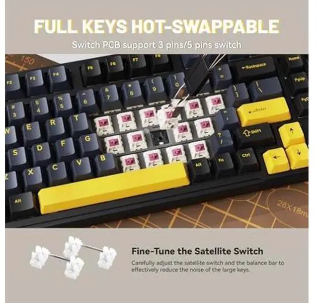 Alt view image 4 of 5 - MAMBASNAKE Attack Shark X98 Wireless Mechanical Keyboard,Gasket Hot Swappable Custom Keyboard,Bluetooth 5.0/2.4G/Wired,Linear Blueberry Switches, PBT Keycaps RGB Backlit with Coiled Cable-Black