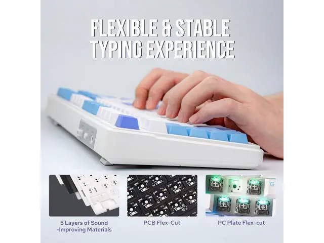 Alt view image 4 of 7 - x Aula F99 Wireless Mechanical Keyboard, Hot Swappable Gasket Custom Gaming Keyboard with Five-Layer Padding, Bluetooth/2.4GHz/USB-C, 8000mAh Battery (White Light Blue, Graywood V3 Switch)