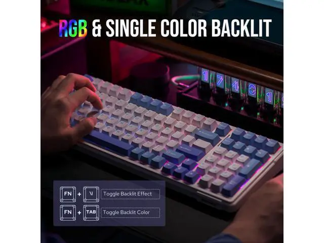 Alt view image 6 of 7 - x Aula F99 Wireless Mechanical Keyboard, Hot Swappable Gasket Custom Gaming Keyboard with Five-Layer Padding, Bluetooth/2.4GHz/USB-C, 8000mAh Battery (White Light Blue, Graywood V3 Switch)