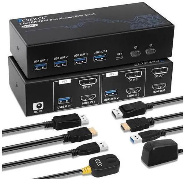 Main image of TCNEWCL 4K@120Hz HDMI Displayport KVM Switch 2 PC 2 Monitor 8K@60Hz DP 1.4 HDMI 2.1 USB 3.0 KVM Switch Dual Monitor, Support Extended & Copy Mode with Desktop Controller and 2 HDMI+DP+USB Cables