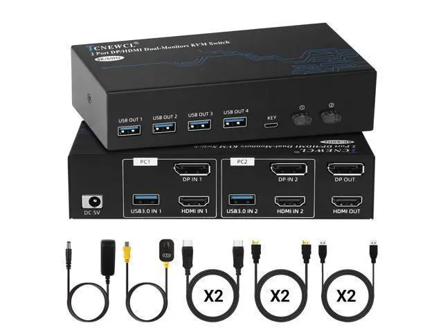 Alt view image 3 of 5 - TCNEWCL 4K@120Hz HDMI Displayport KVM Switch 2 PC 2 Monitor 8K@60Hz DP 1.4 HDMI 2.1 USB 3.0 KVM Switch Dual Monitor, Support Extended & Copy Mode with Desktop Controller and 2 HDMI+DP+USB Cables