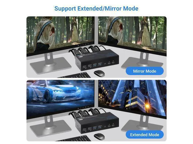 Alt view image 5 of 5 - TCNEWCL 4K@120Hz HDMI Displayport KVM Switch 2 PC 2 Monitor 8K@60Hz DP 1.4 HDMI 2.1 USB 3.0 KVM Switch Dual Monitor, Support Extended & Copy Mode with Desktop Controller and 2 HDMI+DP+USB Cables
