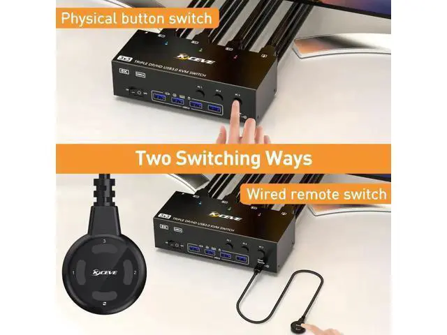 Alt view image 6 of 7 - KVM Switch 3 Monitors 3 Computers, 4K@144Hz HDMI+2 Displayport KVM Swticher Support 8K@30Hz, 3 PC Triple Monitor KVM Switches, Support Extended Mode