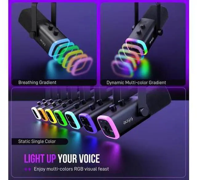 Alt view image 5 of 7 - Deuninker XLR/USB Gaming Microphone Set, Dynamic PC Mic for Streaming Podcasting, Computer RGB Mic Kit with Boom Arm Stand, Mute Button, Headphones Jack, for Recording Vocal Voice-Over-AmpliGame AM8T
